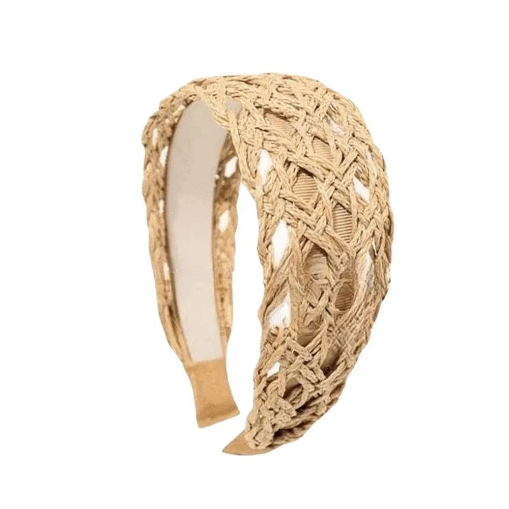 Hollow-Out Woven Straw Headband – Wide Hair Hoop for Women Woven Hair Headband Axl Style 1
