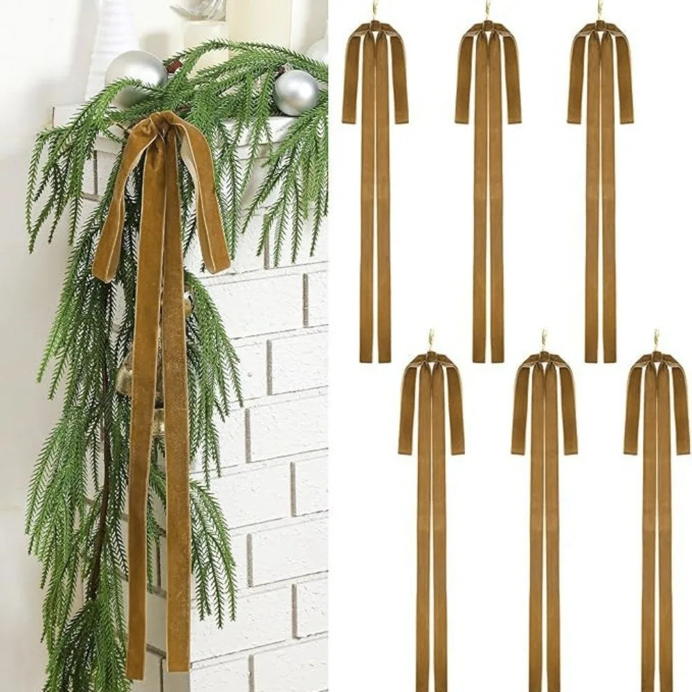 Vintage Velvet Christmas Bows Set of 6 – Wreath & Tree Decor Christmas Bow Set Axl Light Coffee