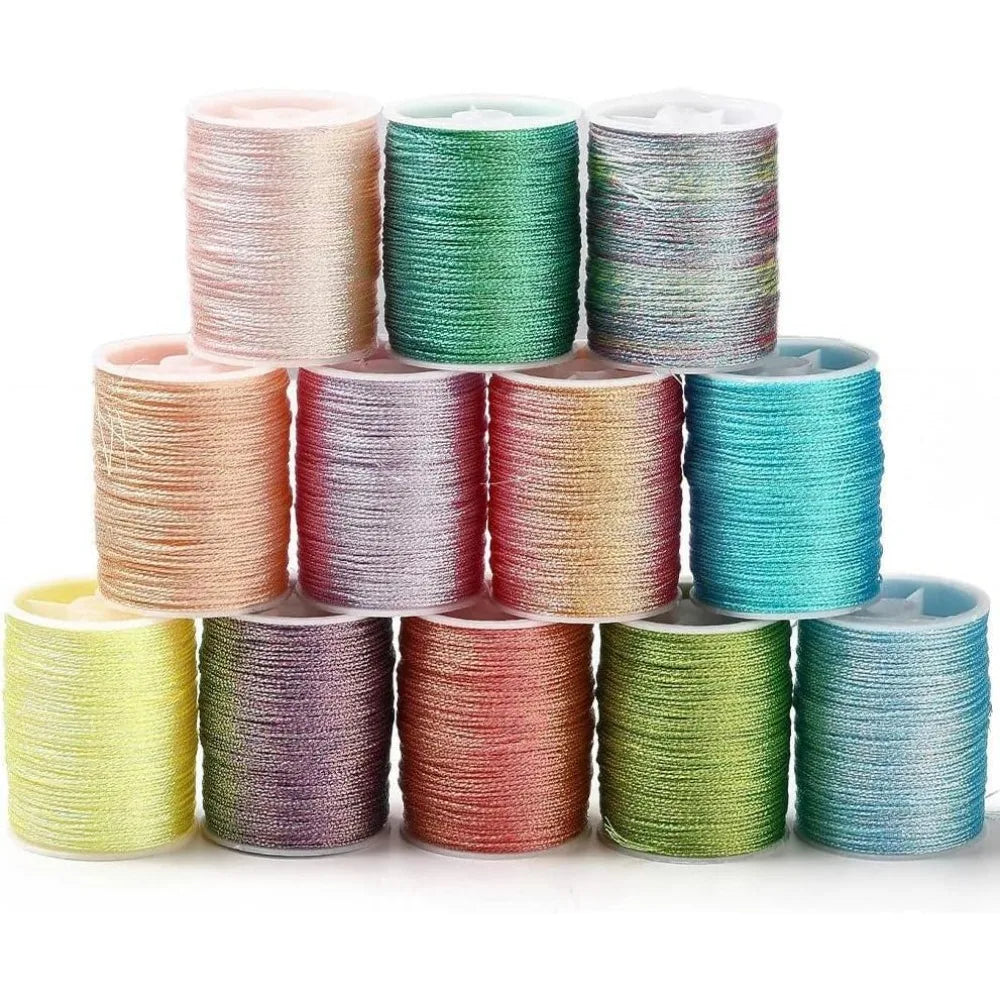 12-Color Metallic Polyester Thread Set – Kumihimo & Macramé Cord Craft Thread Set Axl AECH04-19205