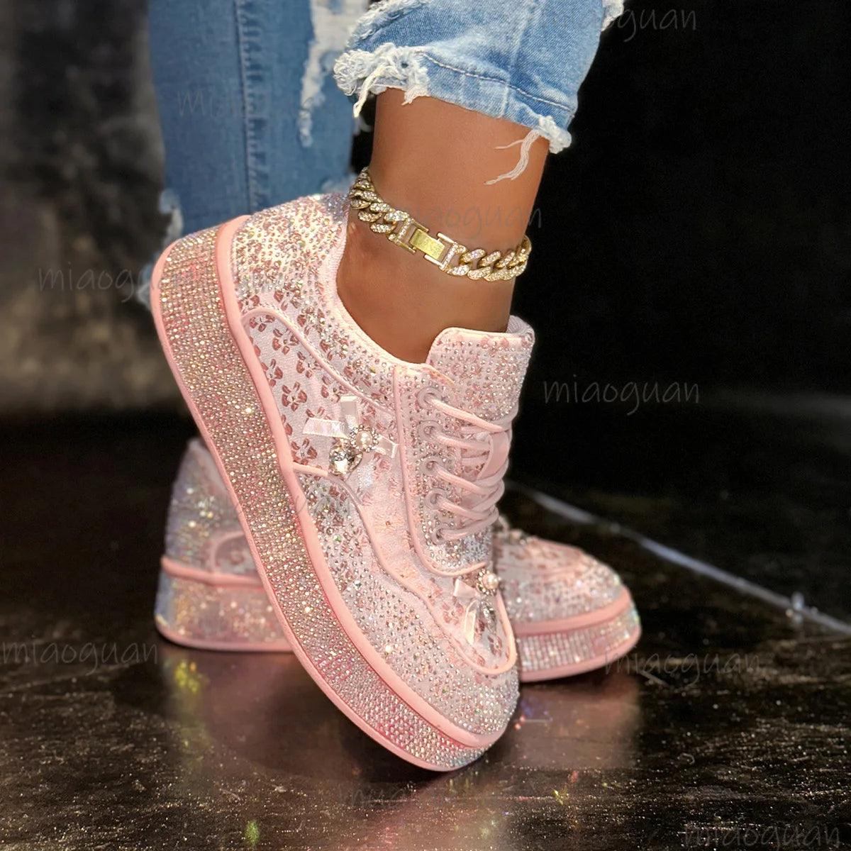 Women's Rhinestone Platform Sneakers – Plus Size Bling Shoes Platform Sneakers Axl