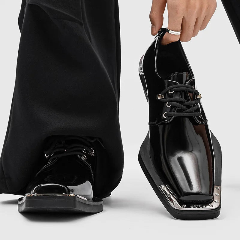 Men's Square Toe Derby Shoes – Thick Sole Split Leather Men's Derby Shoes Axl patent leather 38
