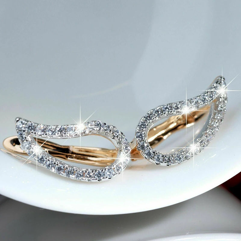 Huitan Two-Tone Leaf Hoop Earrings | Cubic Zirconia Women's Hoops Hoop Earrings Axl E2516