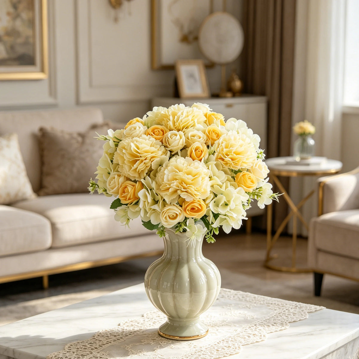Silk Artificial Carnation Rose Bouquet – Wedding & Home Decor Artificial Flower Bouquet Axl