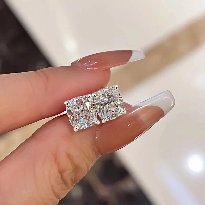 Huitan Cubic Zirconia Stud Earrings – Silver Geometric Crystal Stud Earrings Axl