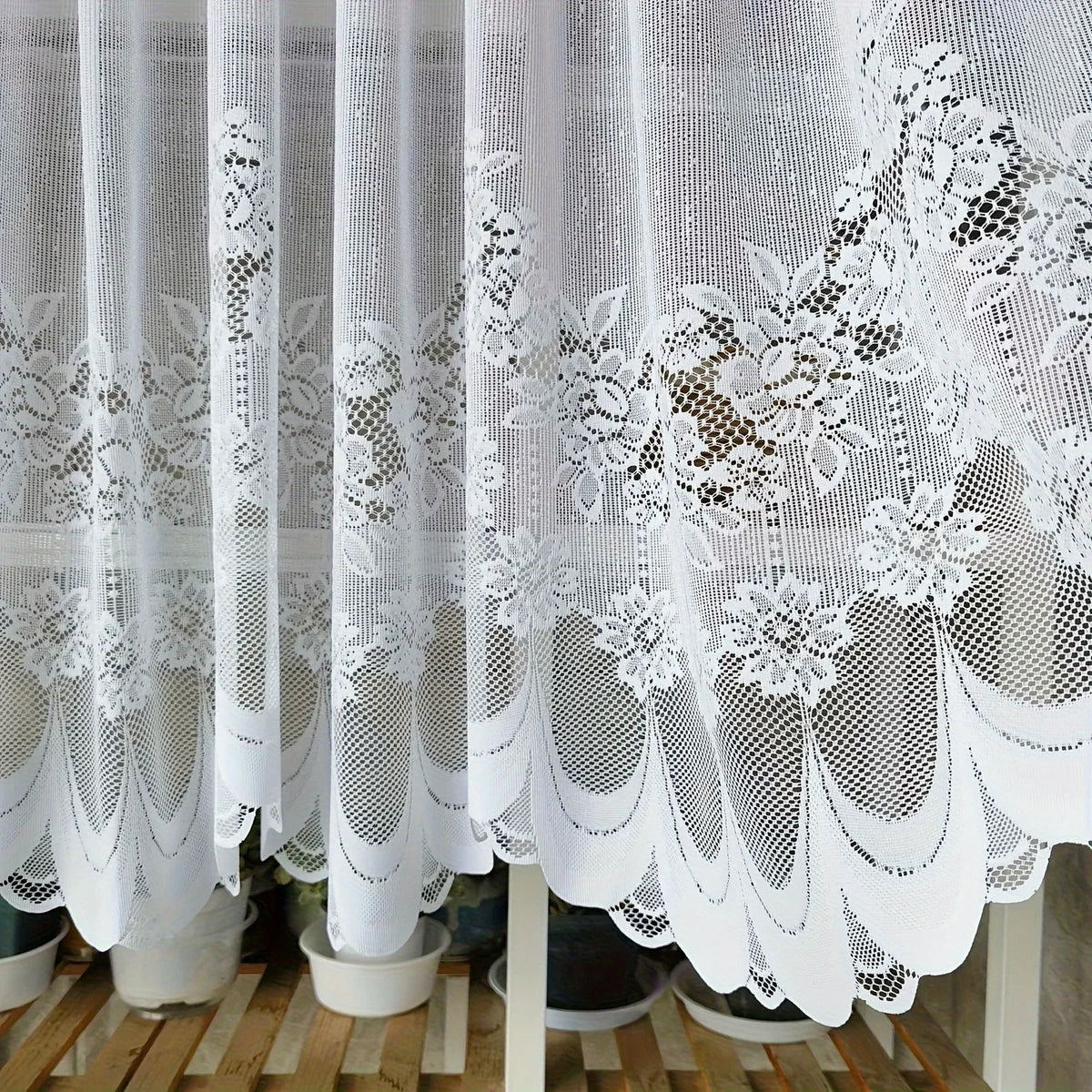 White Lace Chiffon Curtains – Floral Ruffle Pole Pocket Panel Lace Window Curtain Axl