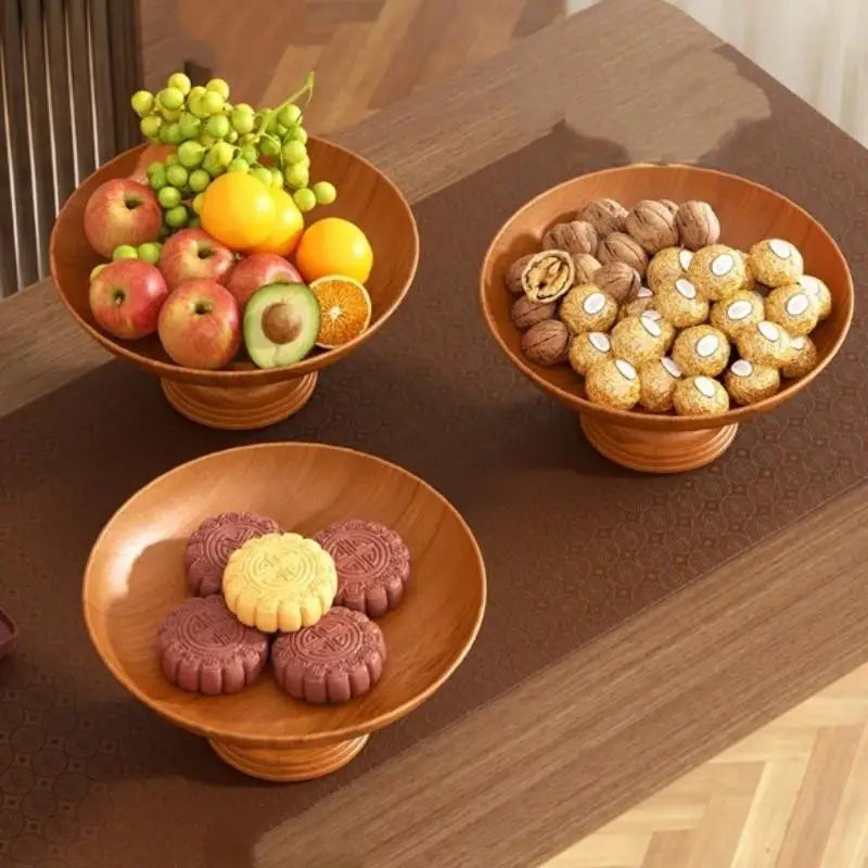 Nordic Wood-Grain Fruit Tray – Detachable Pedestal Snack Plate Fruit Serving Tray Axl