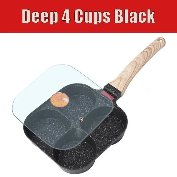 4-Cup Nonstick Egg Frying Pan with Lid | Omelet Skillet Nonstick Egg Pan Axl Deep 4 Cups Black