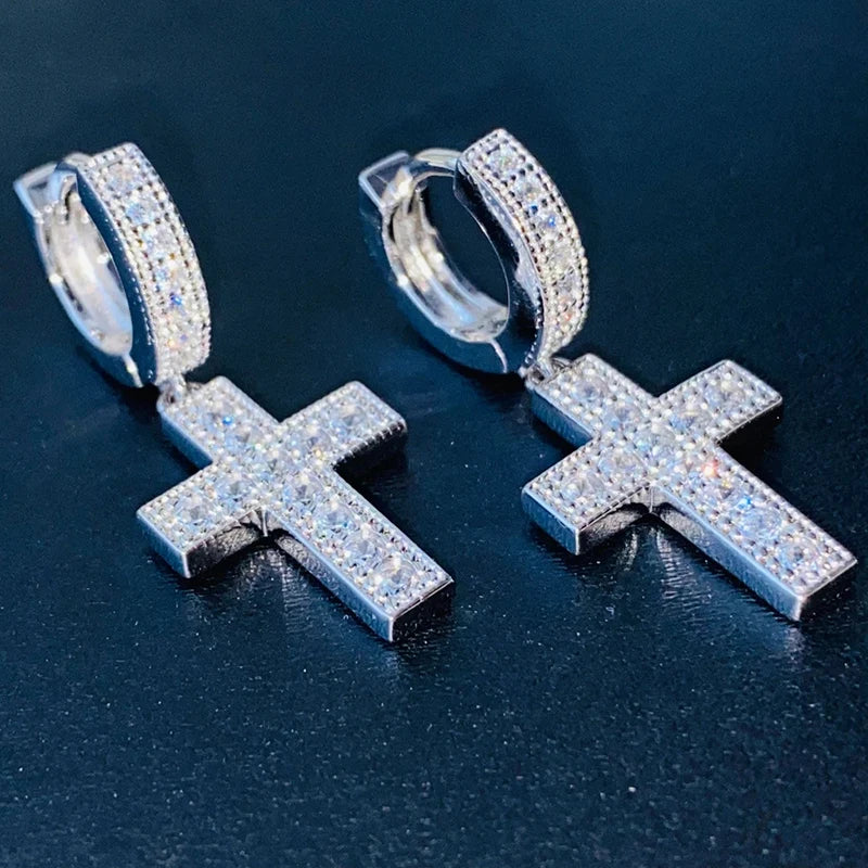 Huitan Crystal CZ Cross Dangle Earrings | Hip Hop Statement Crystal Drop Earrings Axl E4208