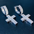 Huitan Crystal CZ Cross Dangle Earrings | Hip Hop Statement Crystal Drop Earrings Axl E4208