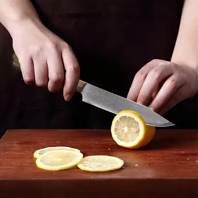 Forged Damascus Chef Knife – Wood Handle & Sleeve | 12cm Blade Damascus Chef Knife Axl