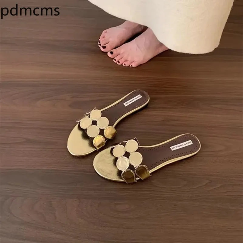 Women's Gold Flat Sandals – Elegant Summer Fashion Slippers Flat Sandals Axl