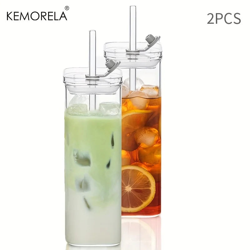 Modern Square Tumbler Glasses – Highball & Cocktail Set with Straws Cocktail Glass Set Axl 2PCS 600ml
