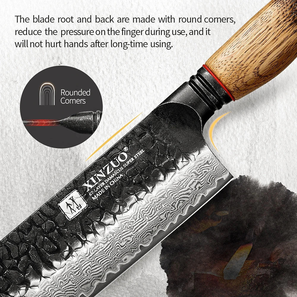 XINZUO 7" Nakiri Knife – 67-Layer Damascus Steel | Gift Box Damascus Kitchen Knife Axl