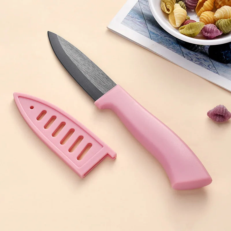 Black Zirconium Ceramic Paring Knife with Blade Guard Ceramic Paring Knife Axl Pink