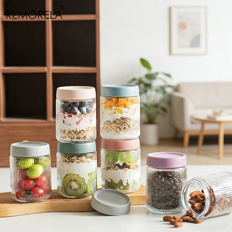 Airtight Glass Food Storage Jar – Leakproof Striped Canister Glass Storage Jar Axl