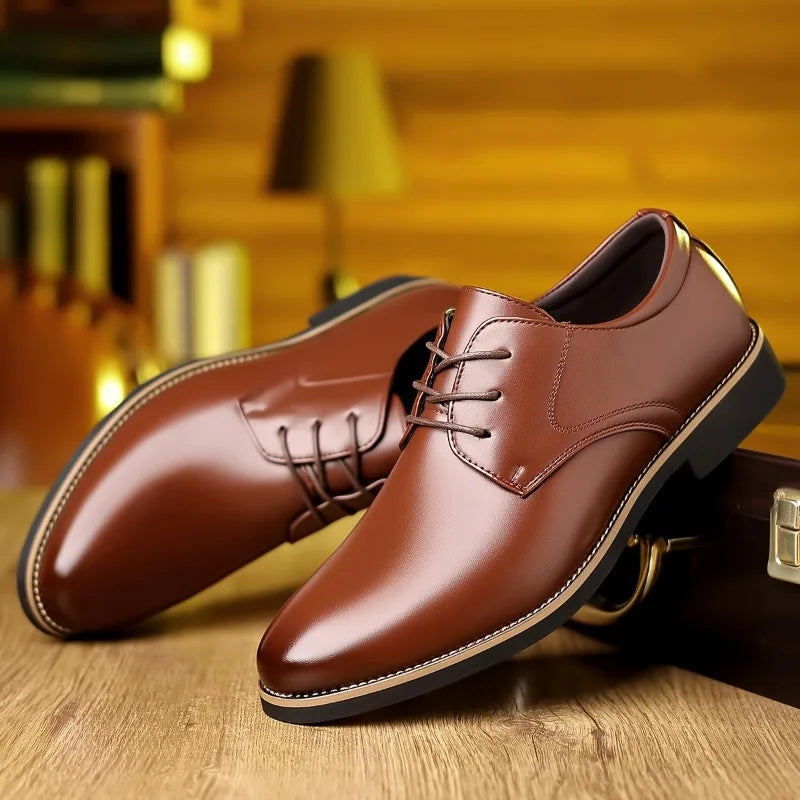 Men's British Lace-Up Dress Shoes – PU Leather, Large Sizes Men's Dress Shoes Axl