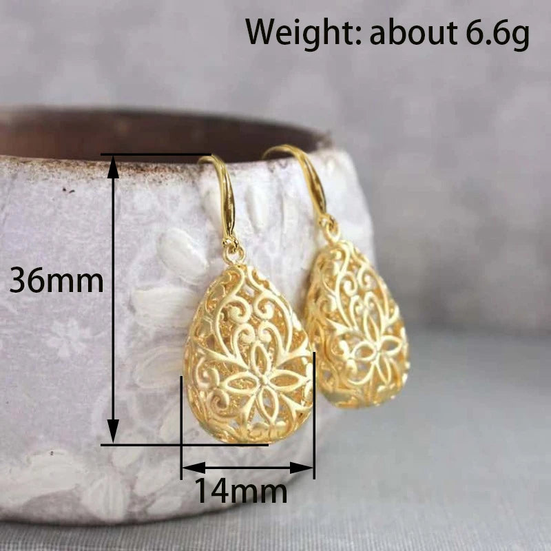 Huitan Gold Drop Earrings – Hollow Geometric Women's Jewelry Drop Earrings Axl