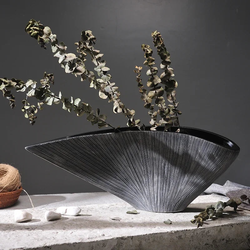Nordic Large Fan-Shaped Resin Vase – Modern Home Décor Decorative Resin Vase Axl