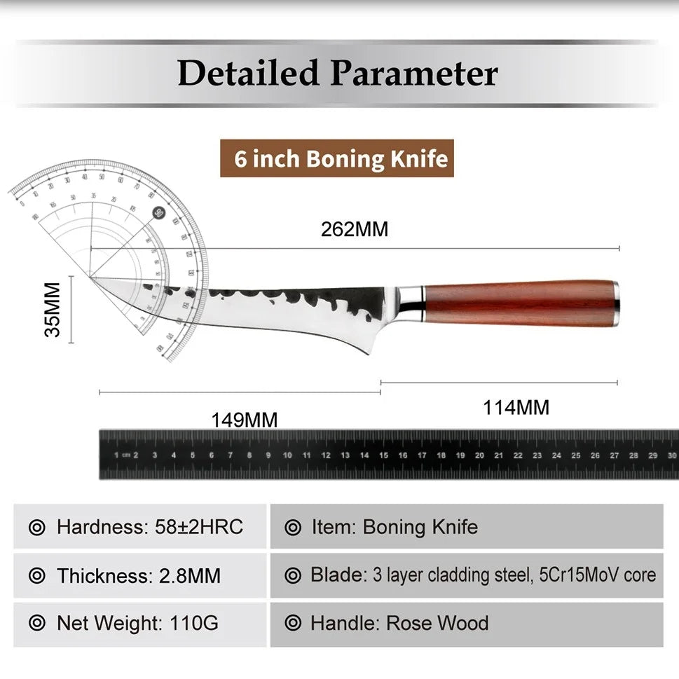 Hand-Forged Damascus Boning Knife – Rosewood Handle Chef Knife Boning Knife Axl