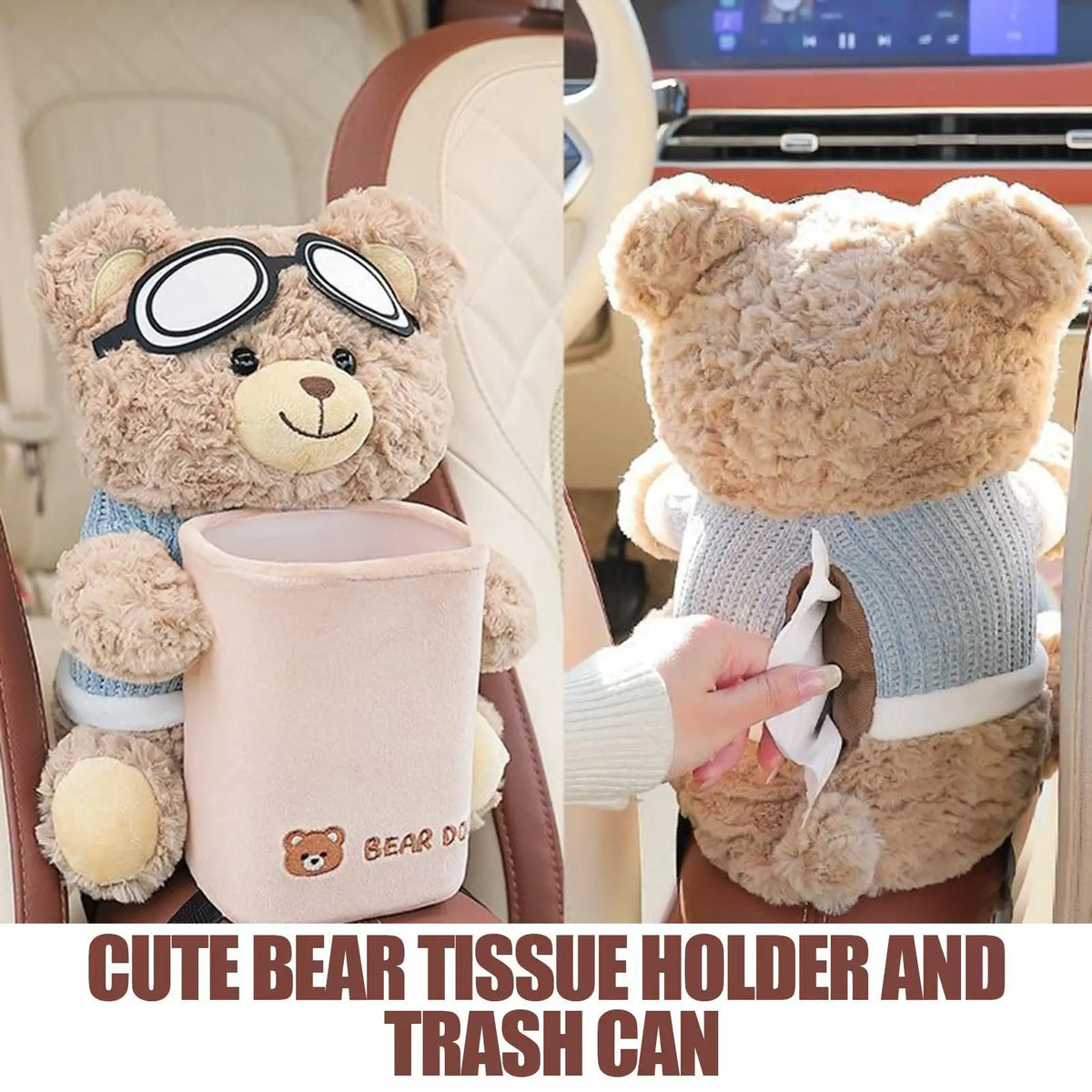 2-in-1 Car Armrest Tissue Holder & Trash Can – Bear Design Car Armrest Organizer Axl