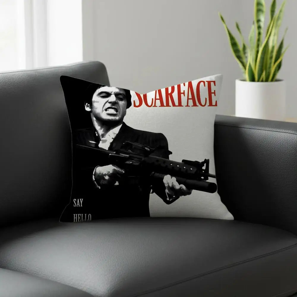 Scarface Linen Cushion Cover | Printed Pillowcase for Sofa & Bed Decorative Cushion Cover Axl White2 60X60cm