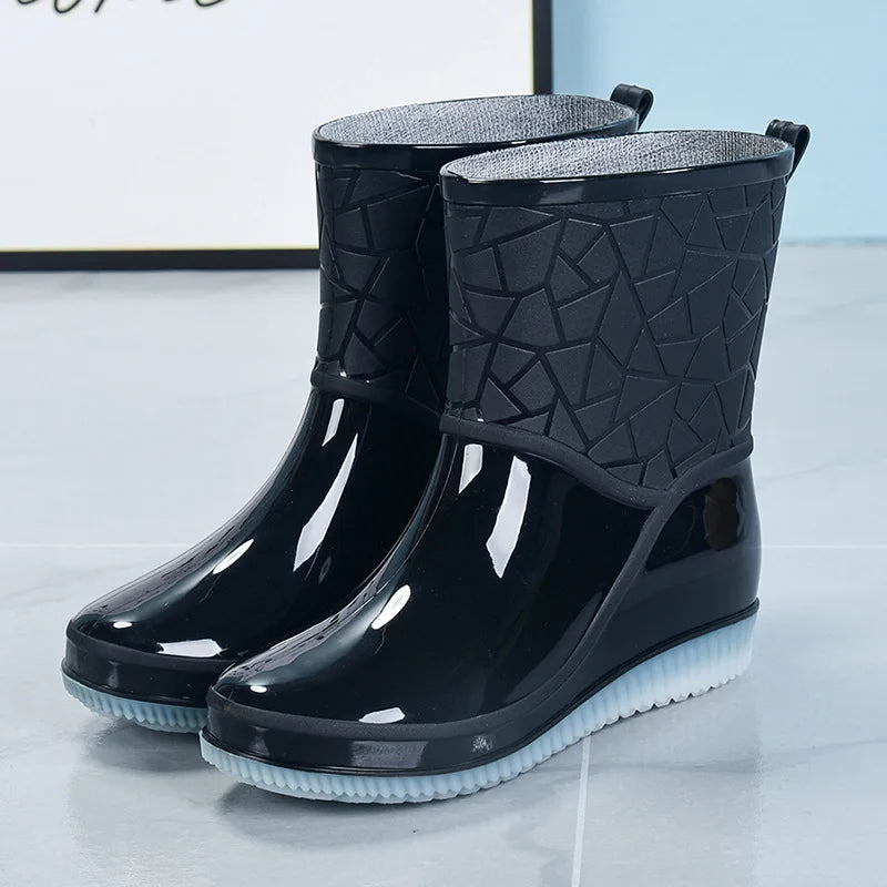 Women's Waterproof Mid-Calf Rain Boots – Anti-Slip Wedge Women's Rain Boots Axl black 38