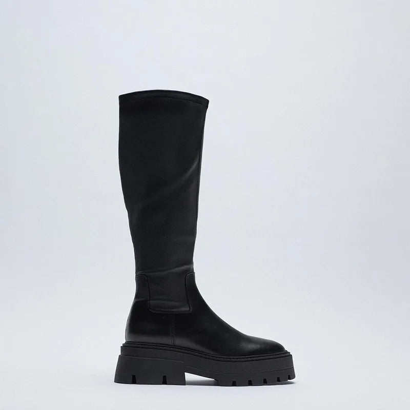 Women's Chunky Heel Zip Calf Boots – Punk Platform Style Women's Calf Boots Axl 35 black