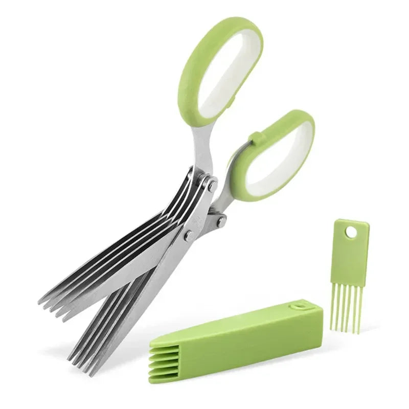 5-Blade Herb Scissors Stainless Steel Kitchen Shears with Cover Herb Kitchen Scissors Axl 1PCS M
