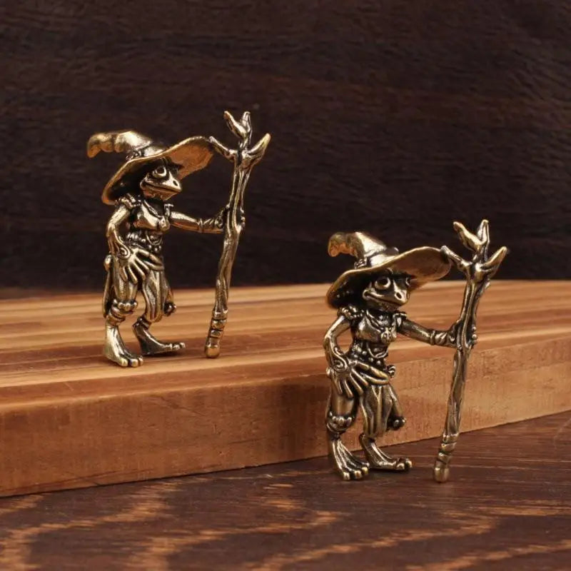 Vintage Brass Frog Wizard Statue | Desktop Figurine Ornament Desktop Figurine Ornament Axl