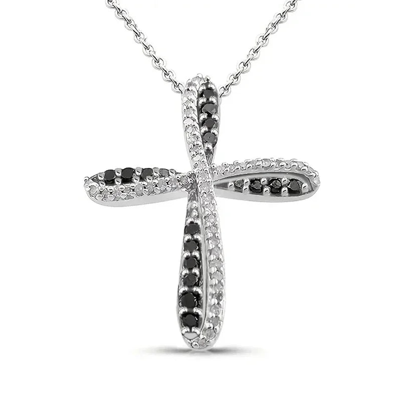 Huitan Cross Pendant Necklace – Black & White Cubic Zirconia Pendant Necklace Axl