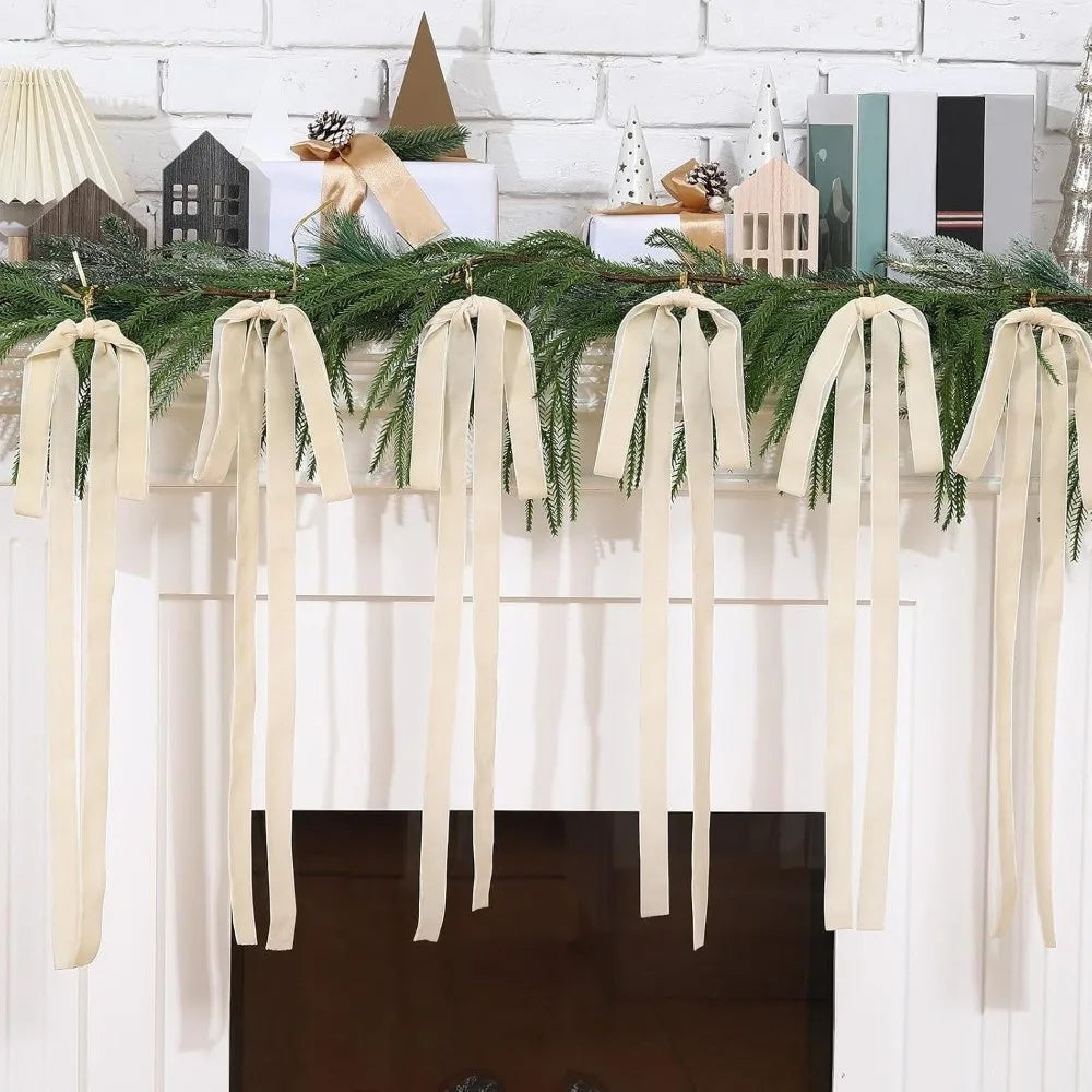Vintage Velvet Christmas Bows Set of 6 – Wreath & Tree Decor Christmas Bow Set Axl Beige
