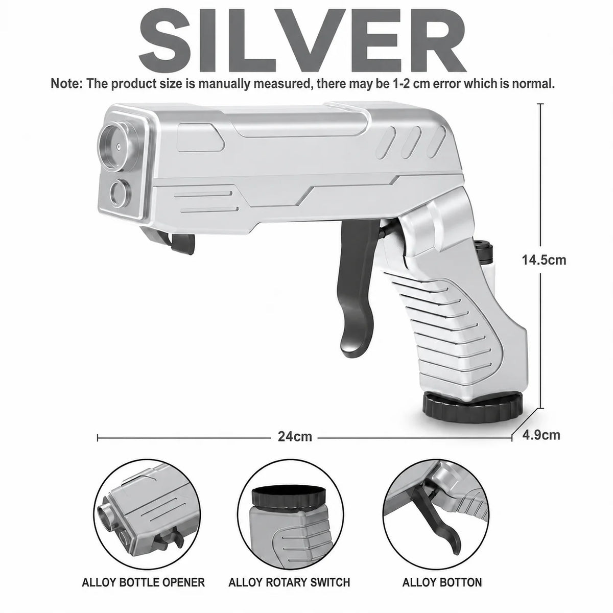 Champagne Gun Shooter – 3-in-1 Bubbly Blaster & Wine Stopper Party Bar Tool Axl Silver