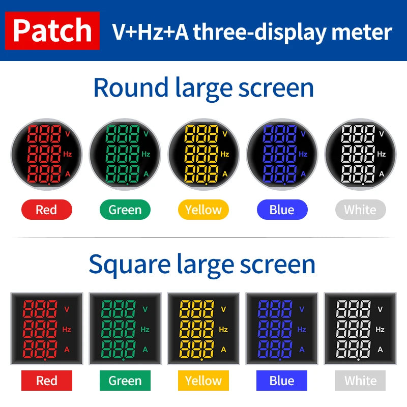 22MM AC Digital Panel Meter – Voltage Current Frequency Temp LED Digital Panel Meter Axl Three-display-V Hz A Square Red
