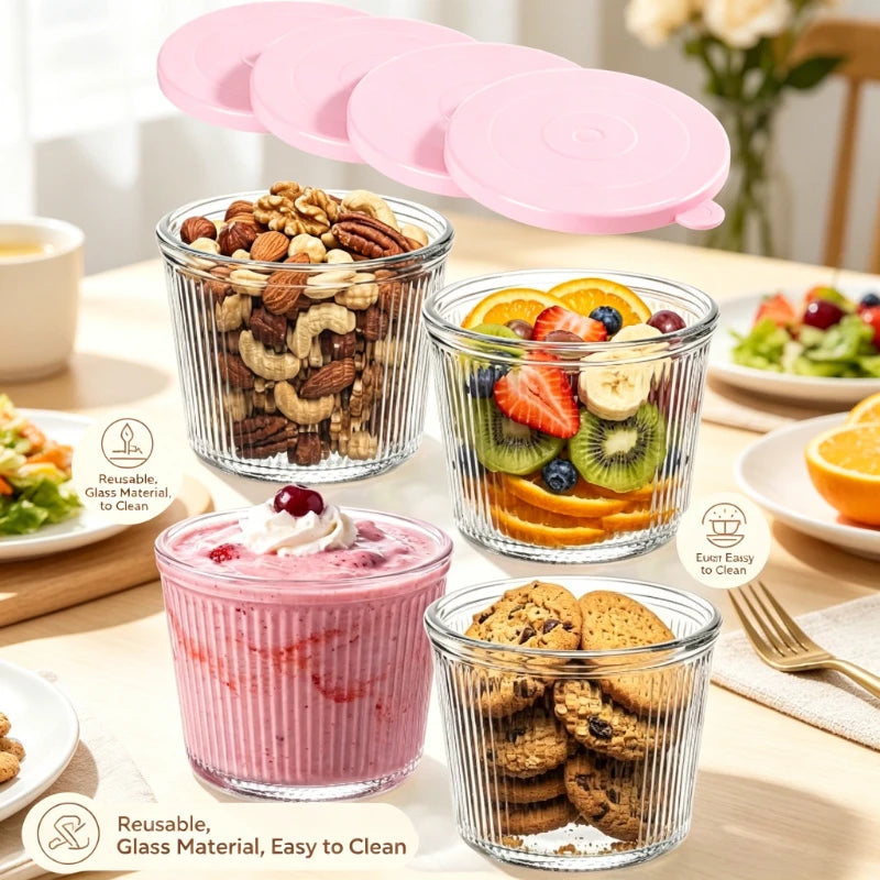 Small Glass Bowls with Lids – Stackable Clear Stripe Containers Glass Storage Bowl Axl