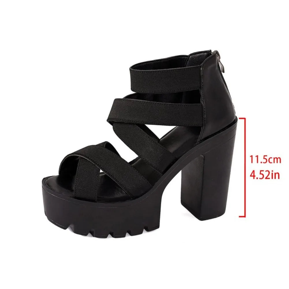 Women's Open Toe Platform Block Heel Sandals | Square Heel Platform Heel Sandals Axl