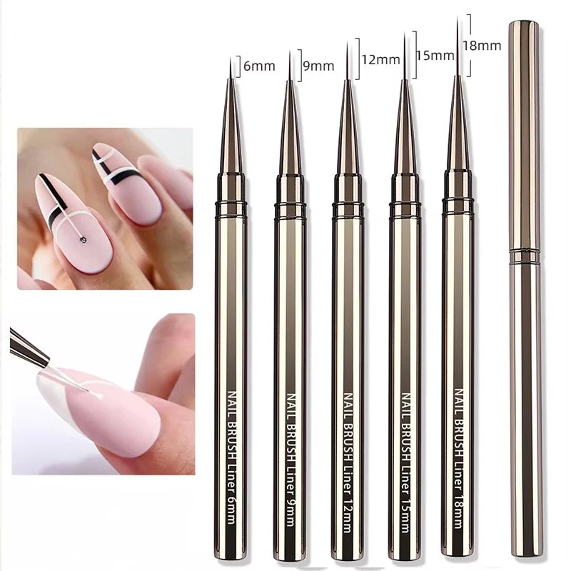 Nail Art Liner Brush Set 6–18mm | UV Gel Painting Pen Kit Nail Art Brush Set Axl 5PCS 6 9 12 15 18mm