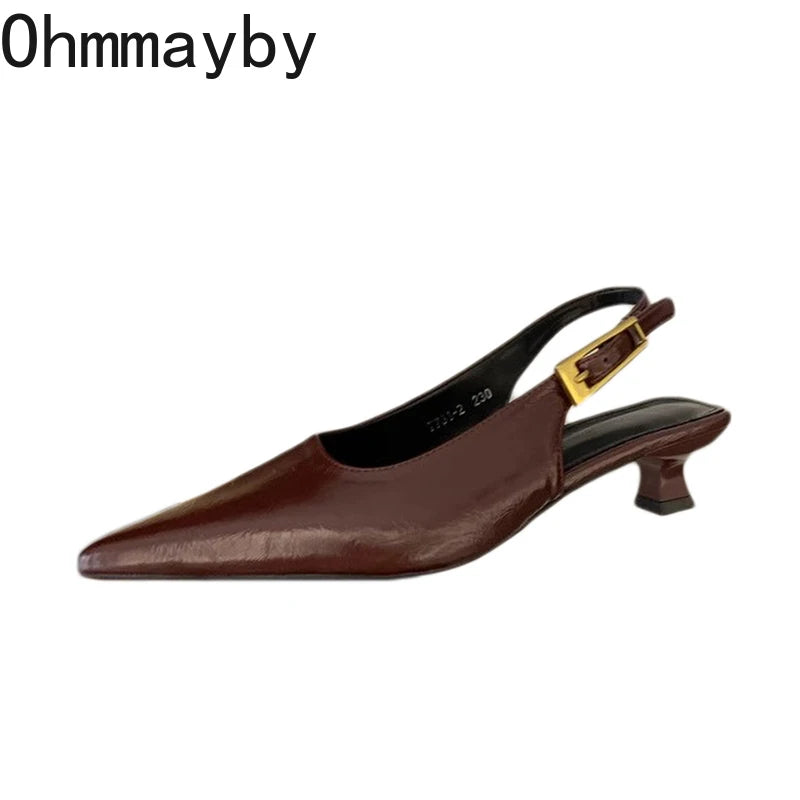 Women's Pointed Toe Slingback Mule Sandals | Low Heel Party Shoes Women's Heeled Sandals Axl