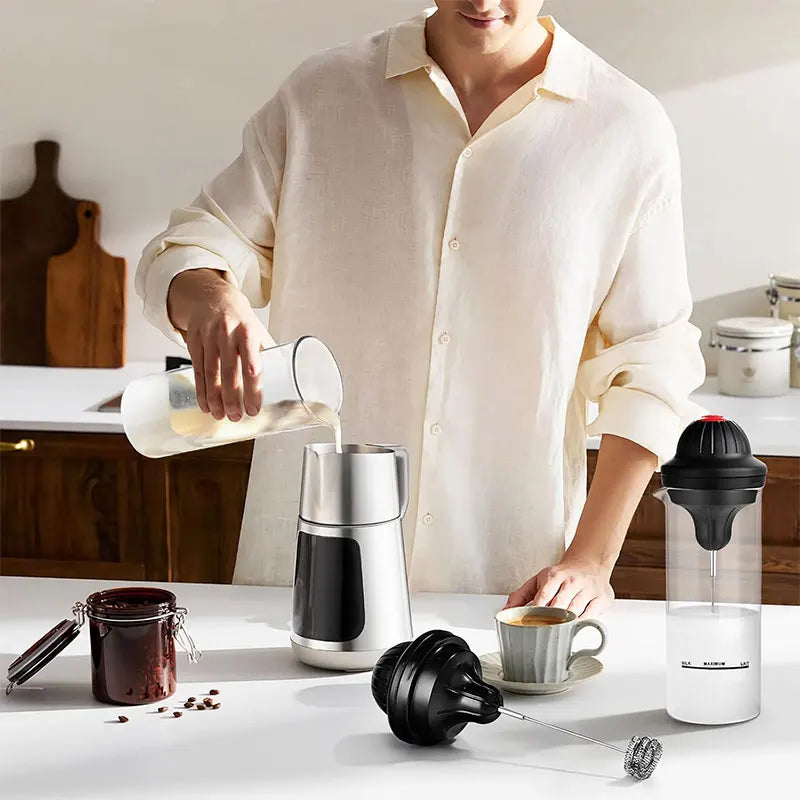 Handheld Electric Milk Frother & 500ml Glass Pitcher Set Milk Frother Set Axl
