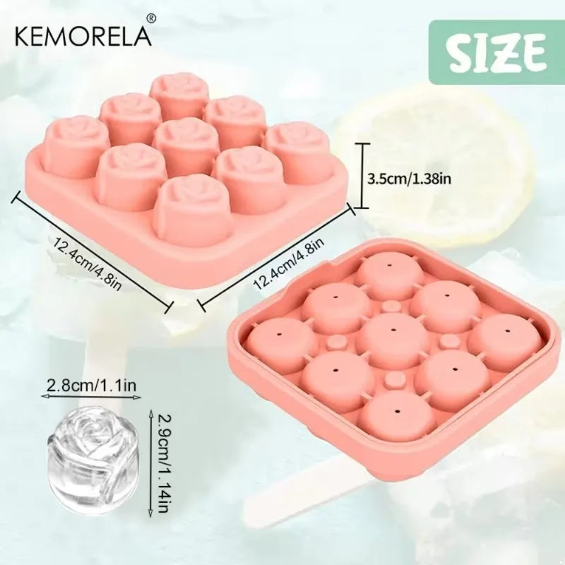 3D Rose Silicone Ice Cube Mold – 9-Grid Flower Tray | KEMORELA Silicone Ice Mold Axl
