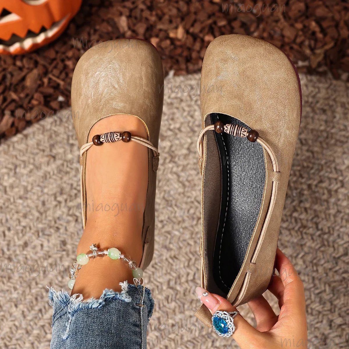 Women's Retro Mary Jane Flats – Slip-On String Bead Loafers Mary Jane Flats Axl