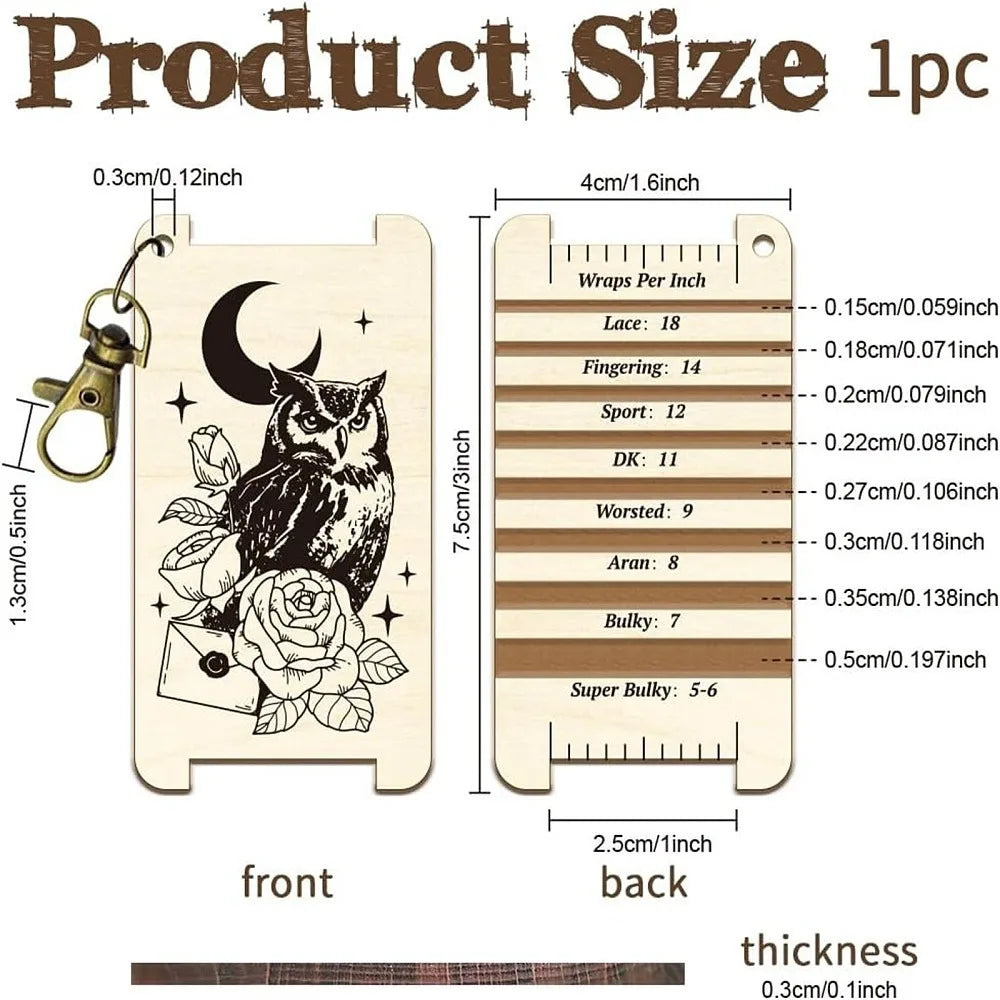 Owl Wood Knitting Needle Gauge & WPI Ruler – Craft Gift Knitting Gauge Ruler Axl