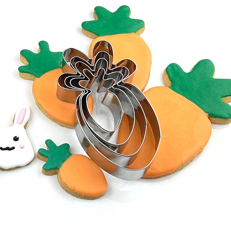 4-Piece Easter Bunny & Carrot Cookie Cutter Set – Stainless Steel Cookie Cutter Set Axl 4pcs carrot
