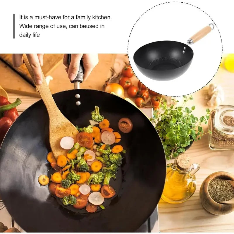 Uncoated Flat Bottom Iron Wok – Induction & Gas Stir-Fry Pan Iron Wok Axl