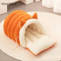 KEMORELA Cat Ear Bed – Warm Semi-Enclosed Pet Nest Cat Bed Axl Orange M