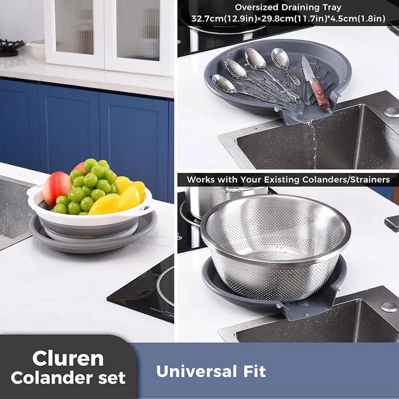 Foldable Colander Strainer Set & Self-Draining Base | 3/4 PCS Colander Strainer Set Axl