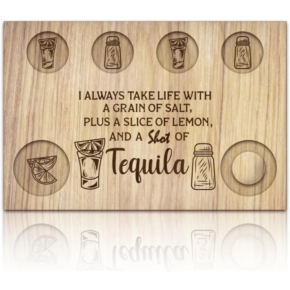 Wooden Tequila Shot Glass Serving Tray | Lemon & Salt Board Wooden Bar Tray Axl