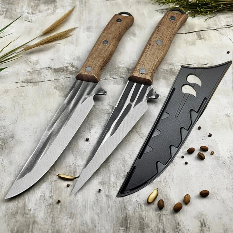 Full Tang Stainless Steel Boning Knife with Sheath & Wood Handle Boning Knife Axl