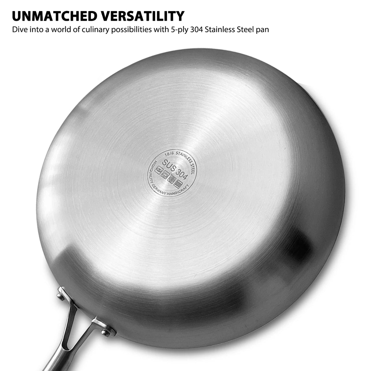 KEMORELA 304 Stainless Steel Uncoated Frying Pan | Gas & Induction Stainless Steel Frying Pan Axl