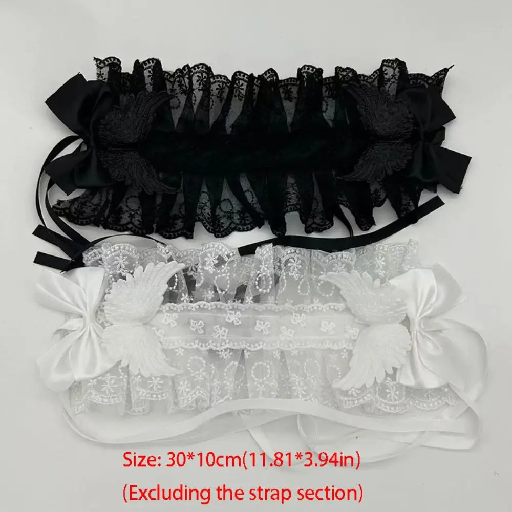Gothic Lolita Wings Lace Headband – Ruffled Rivet Hairband Lace Hair Headband Axl