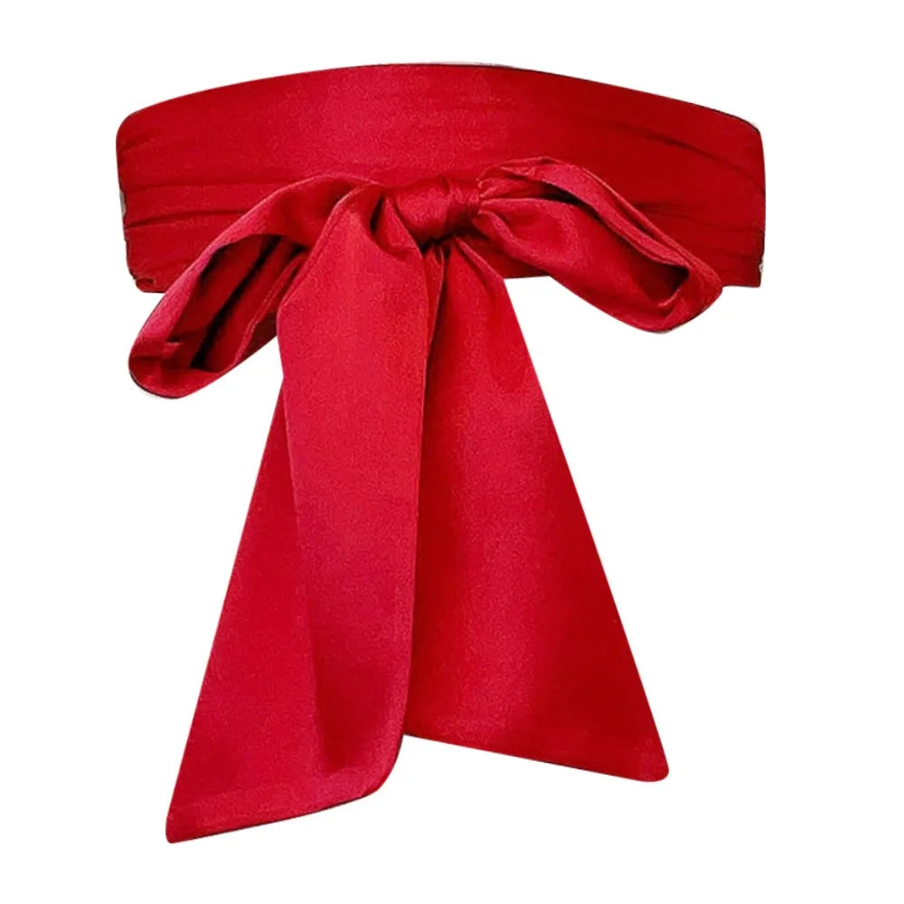 Women's Satin Bow Waist Belt – Wide Cummerbund Ribbon Strap Satin Waist Belt Axl Red
